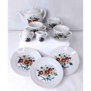 Porcelain Mini Tea Set Japan Children's Doll Toy Dishes Floral Design Vtg * Read